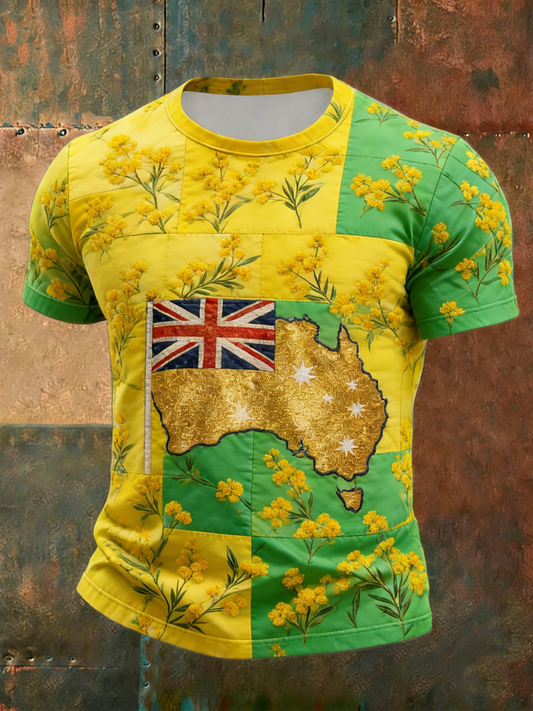 Men's Australian Acacia Patchwork Printed short sleeves t-shirt