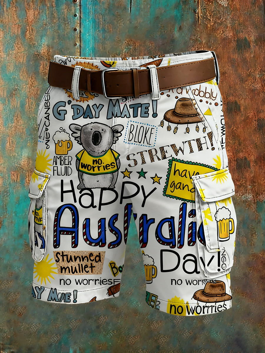 Men's Retro Australian Flag Art Vacation Business Casual Printed Shorts