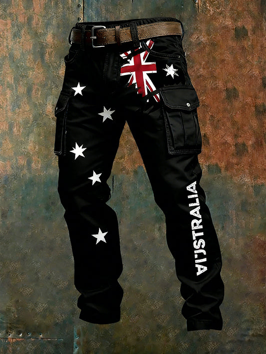 Men's Vintage Australian Flag Art Print Business Casual Work Pants