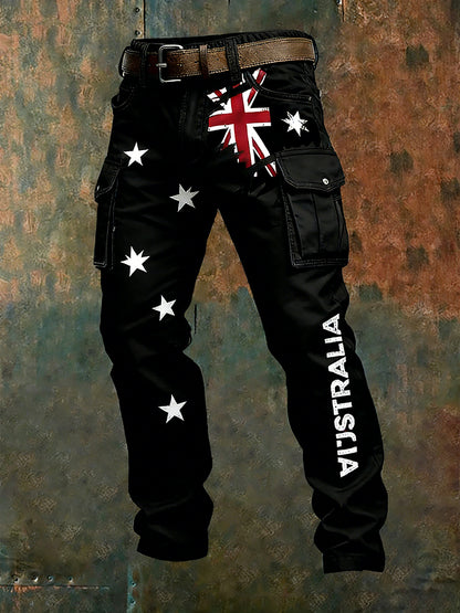 Men's Vintage Australian Flag Art Print Business Casual Work Pants