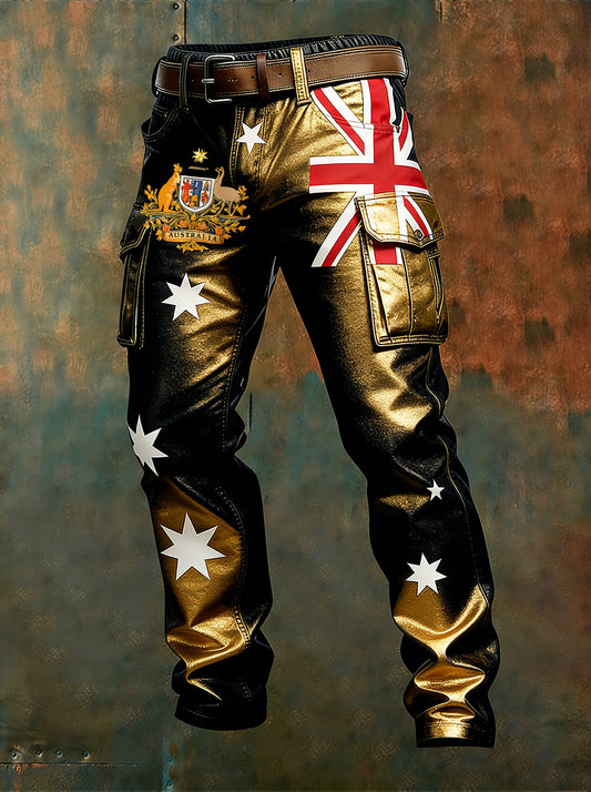 Men's Vintage Australian Flag Art Print Business Casual Work Pants