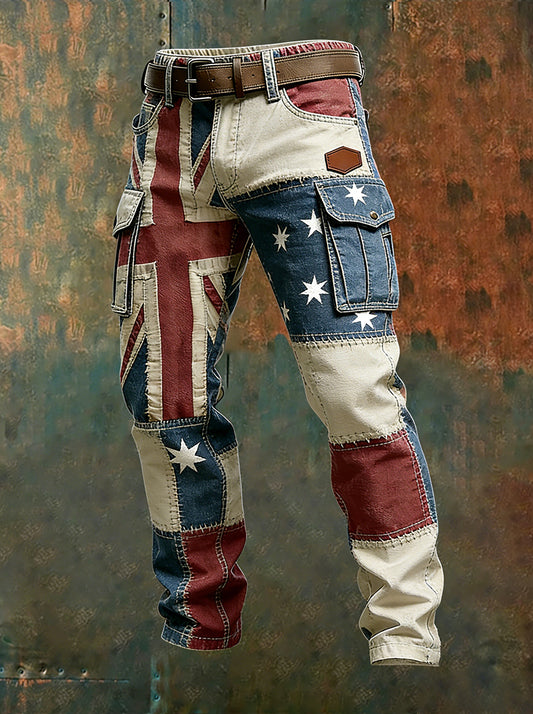 Men's Vintage Australian Flag Art Print Business Casual Work Pants