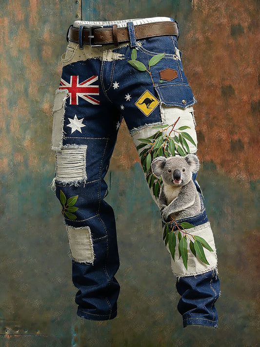 Men's Vintage Australian Flag Art Print Business Casual Work Pants
