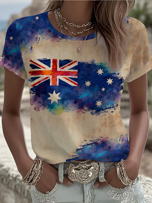 Women's Australian flag printed short-sleeved T-shirt