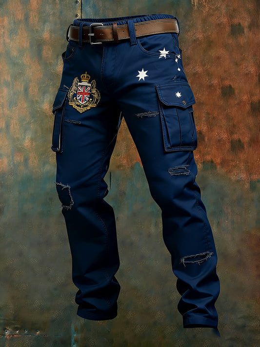 Men's Vintage Australian Flag Art Print Business Casual Work Pants