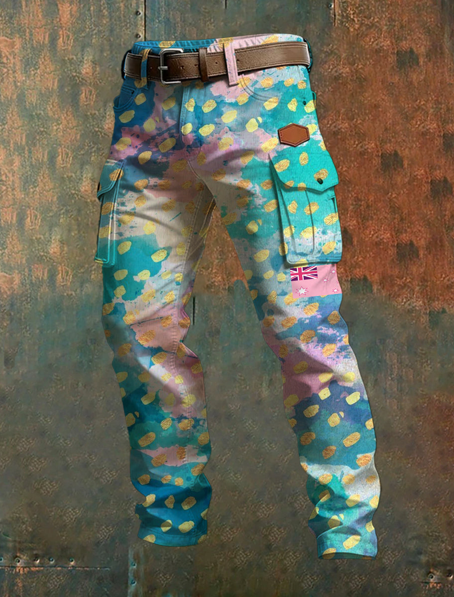 Men's Casual Trousers With Australian-Inspired Prints.