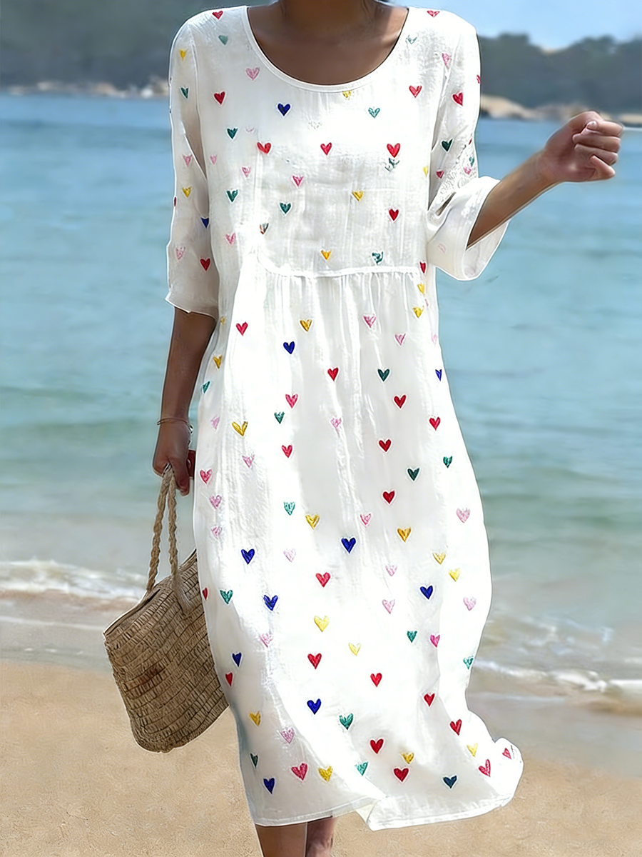 Women's Valentine's Day Heart Printed Midi Dress