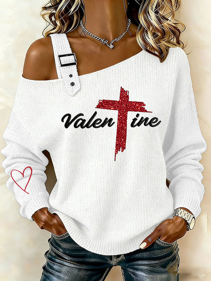 Women's Valentine's Day Faith Cross Casual Off-Shoulder Top