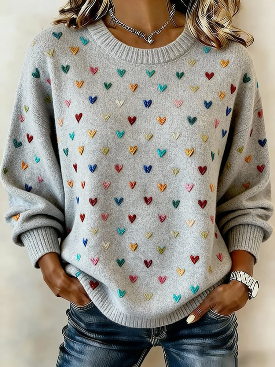 Women's Valentine's Day Heart Crew Neck Sweater