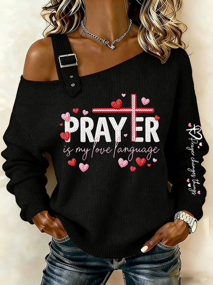 Women's Valentine's Day Faith Cross Casual Off-Shoulder Top