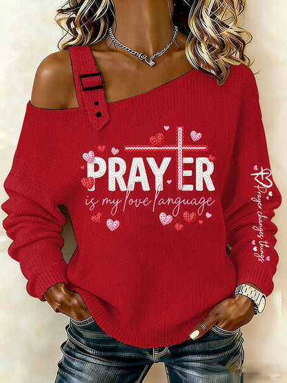 Women's Valentine's Day Faith Cross Casual Off-Shoulder Top