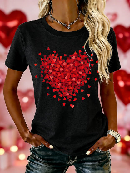 Women's Valentine's Day Love Heart Print Casual Tee