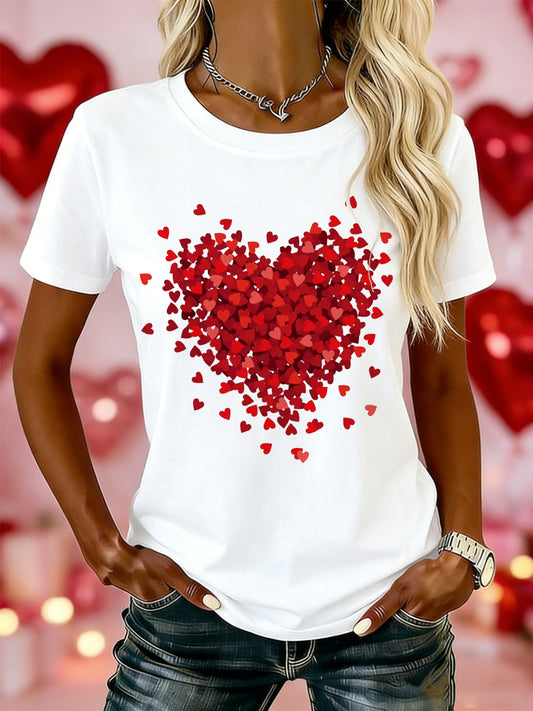 Women's Valentine's Day Love Heart Print Casual Tee
