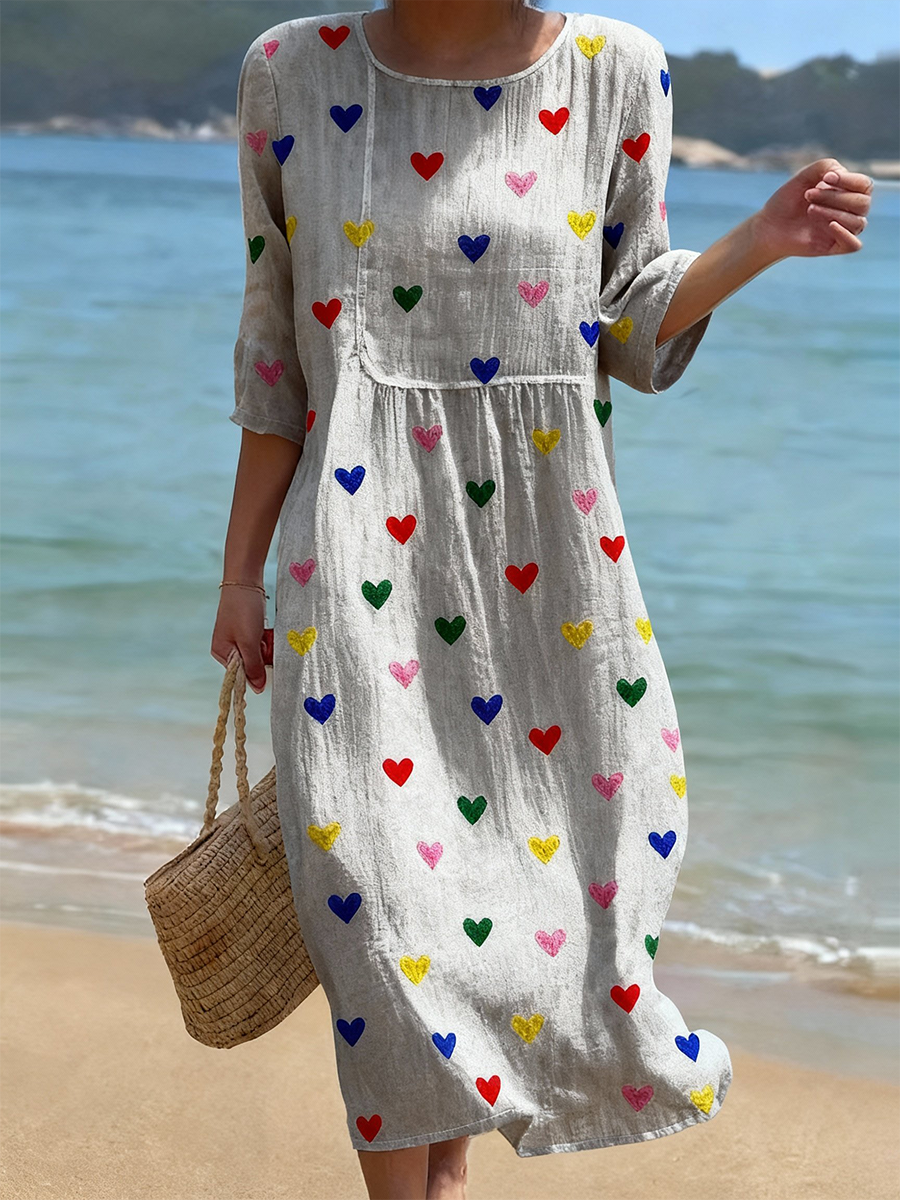 Women's Valentine's Day Heart Printed Midi Dress