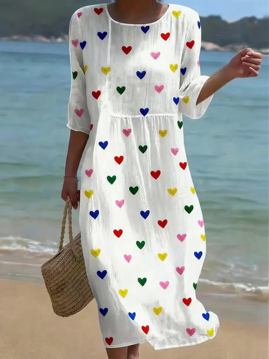 Women's Valentine's Day Heart Printed Midi Dress