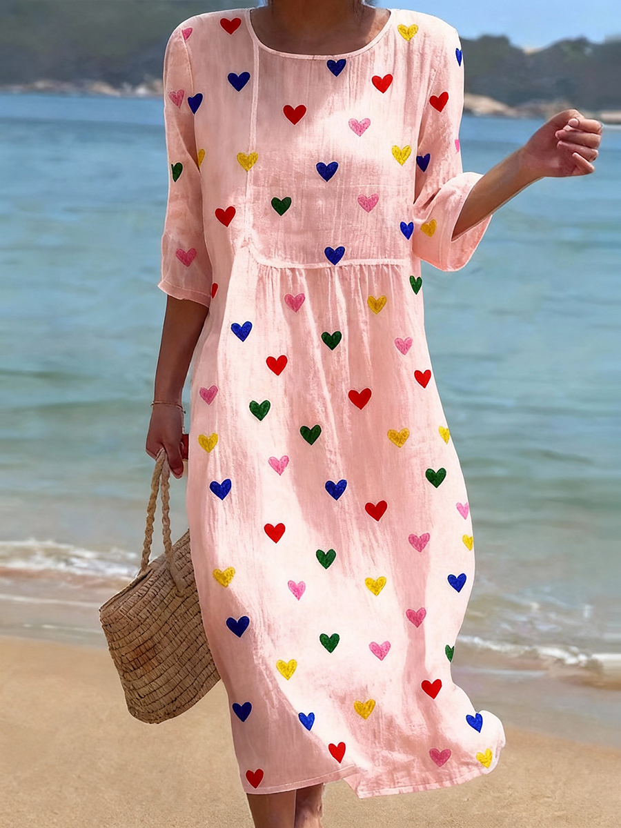 Women's Valentine's Day Heart Printed Midi Dress