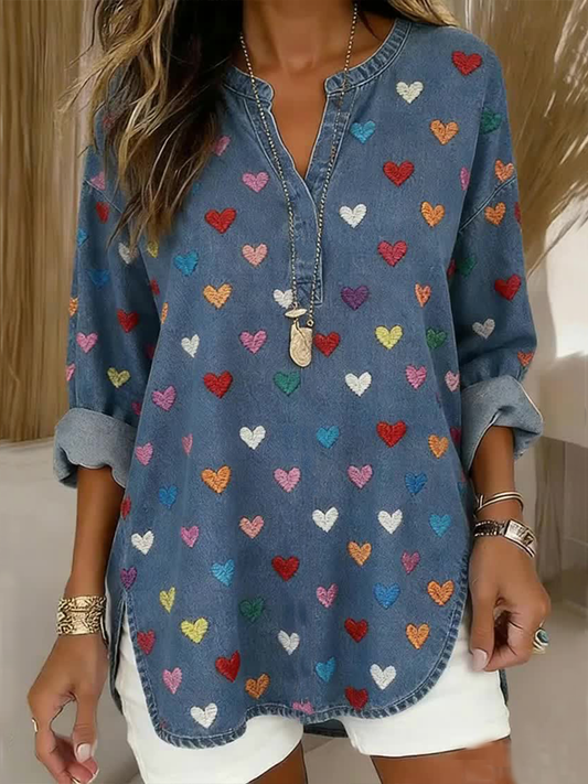 Women's Valentine's Day Heart V-Neck Shirt