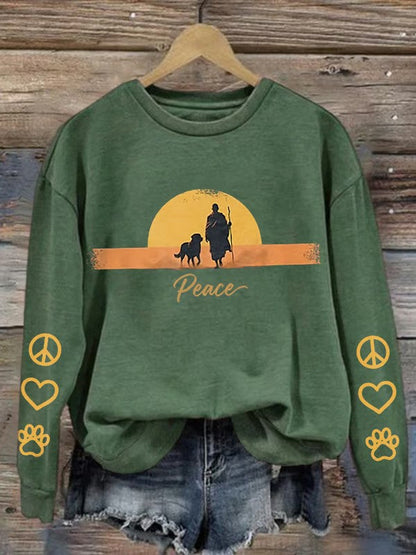 Women's Walk For Peace Monks With Aloka Dog Printed Sweatshirt