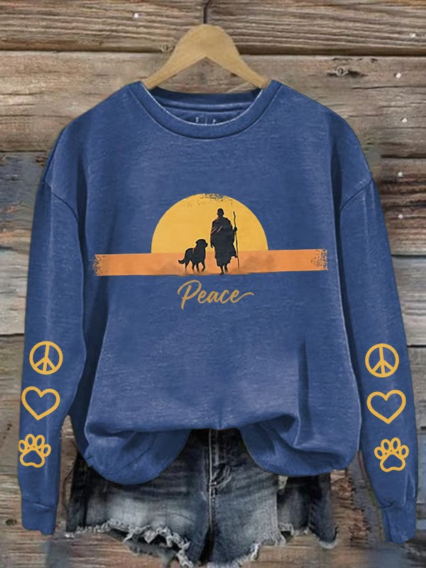 Women's Walk For Peace Monks With Aloka Dog Printed Sweatshirt