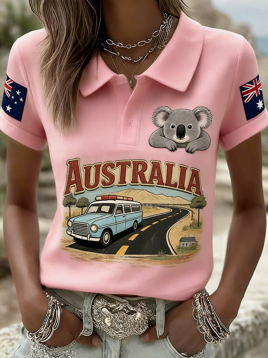 Women's Vintage Australian Flag Pattern Casual Short-Sleeved Polo Shirt