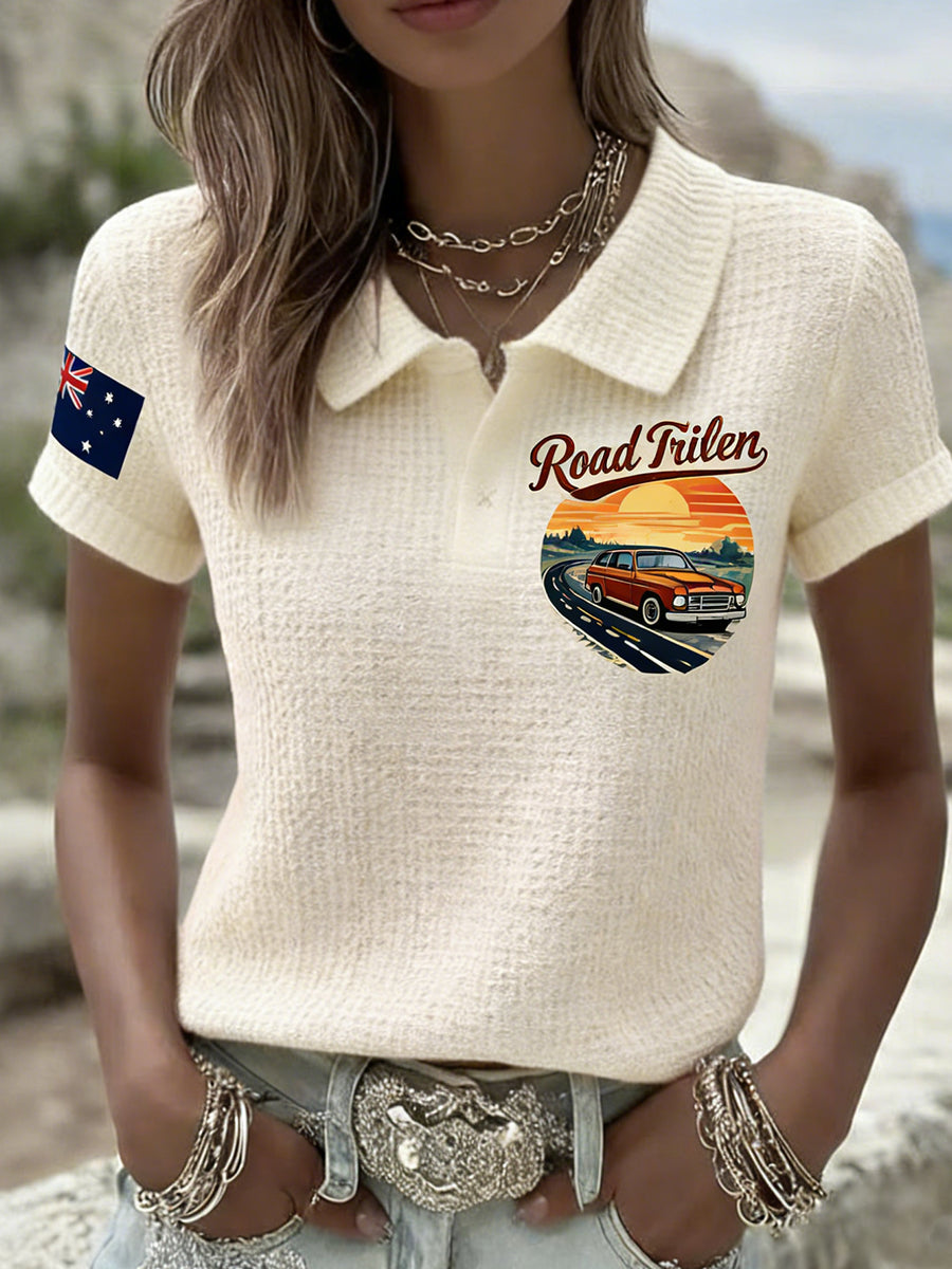 Women's Vintage Australian Flag Pattern Casual Short-Sleeved Polo Shirt