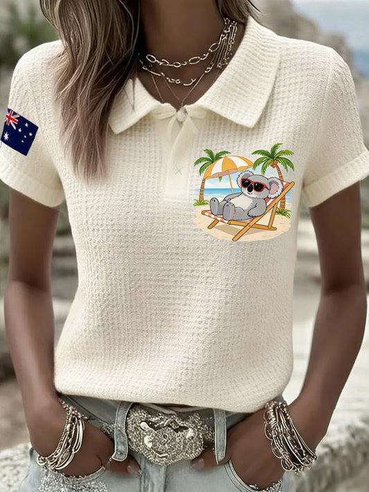 Women's Vintage Australian Flag Pattern Casual Short-Sleeved Polo Shirt