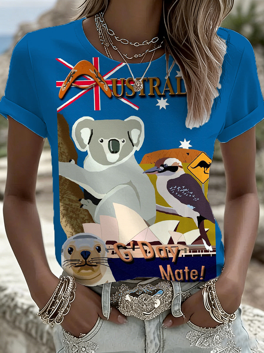 Women's Australian-Themed Graphic Print T-Shirt