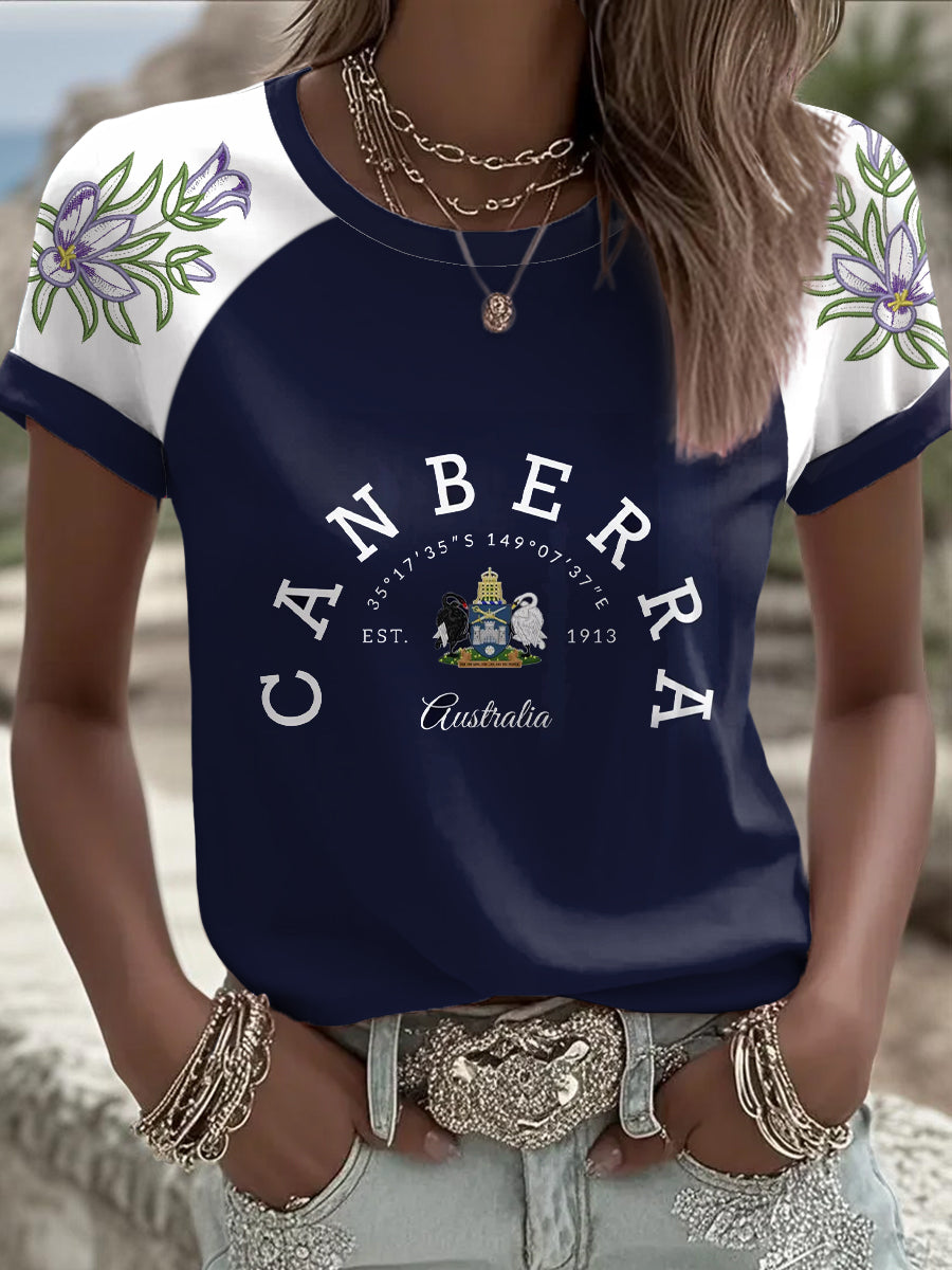 Women's Australia Art Canberra Day Royal Bluebell Printed T-shirt