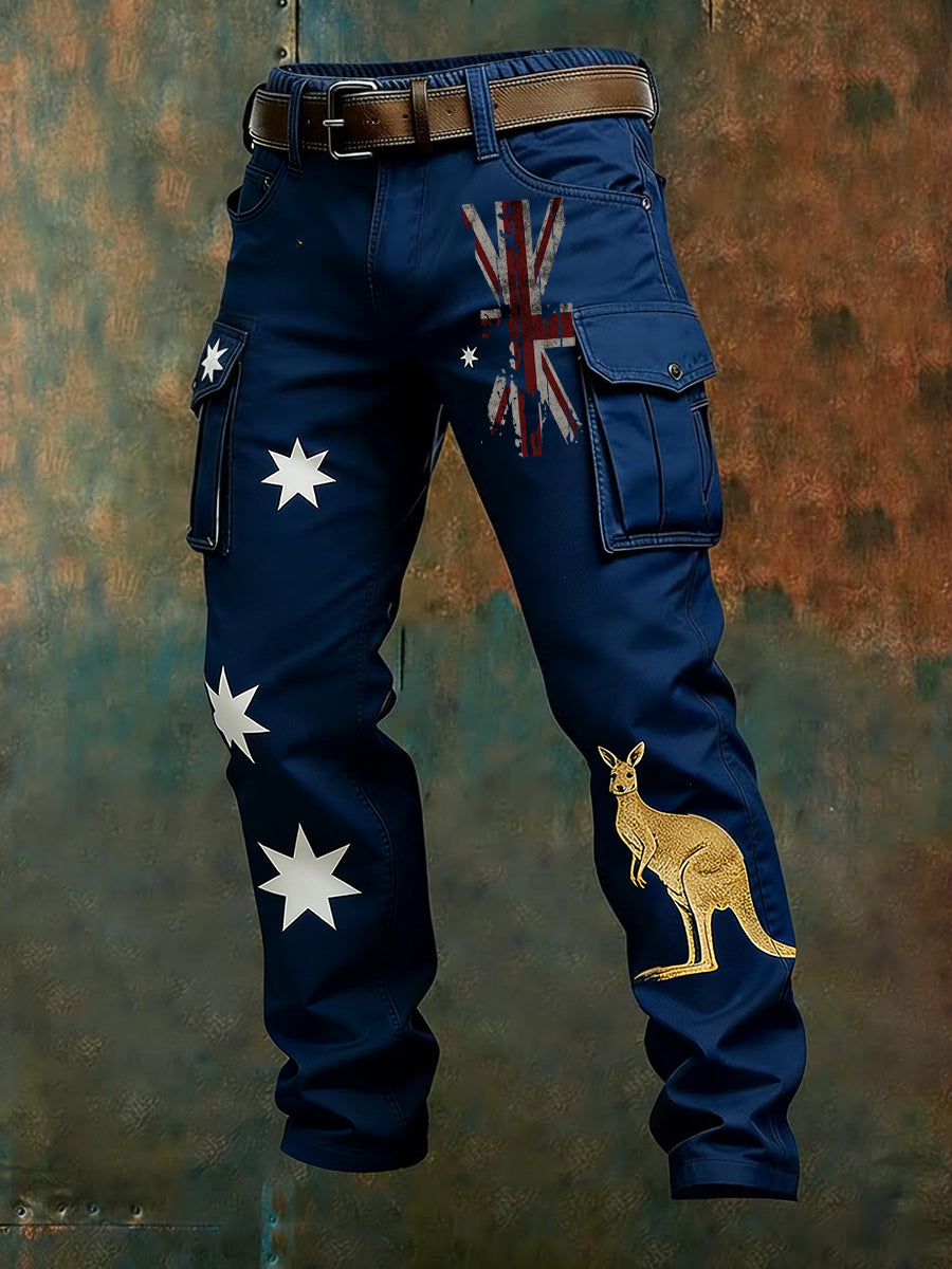 Men's Vintage Australian Flag Art Print Business Casual Work Pants