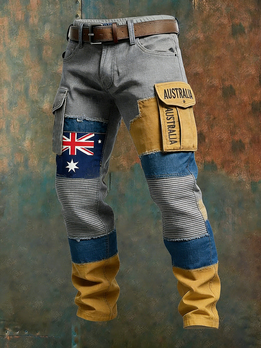 Men's Vintage Australian Flag Art Print Business Casual Work Pants
