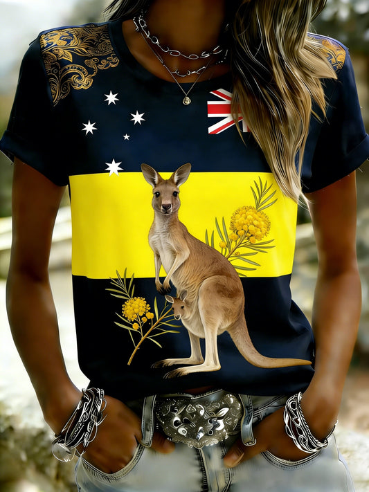 Women's  Vintage Australian Holiday Kangaroo Casual Comfortable Short Sleeve T-Shirt