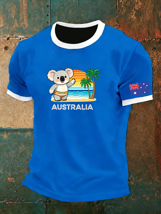 Men's Vintage Australian Holiday Koala Art Casual Short-Sleeve T-Shirt