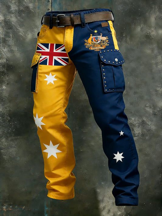 Men's Vintage Australian Holiday Patchwork Business Style Casual Work Trousers