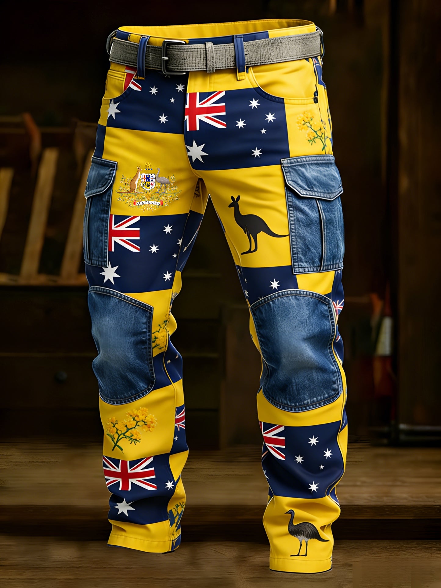 Men's Vintage Australian Holiday Patchwork Business Style Casual Work Trousers