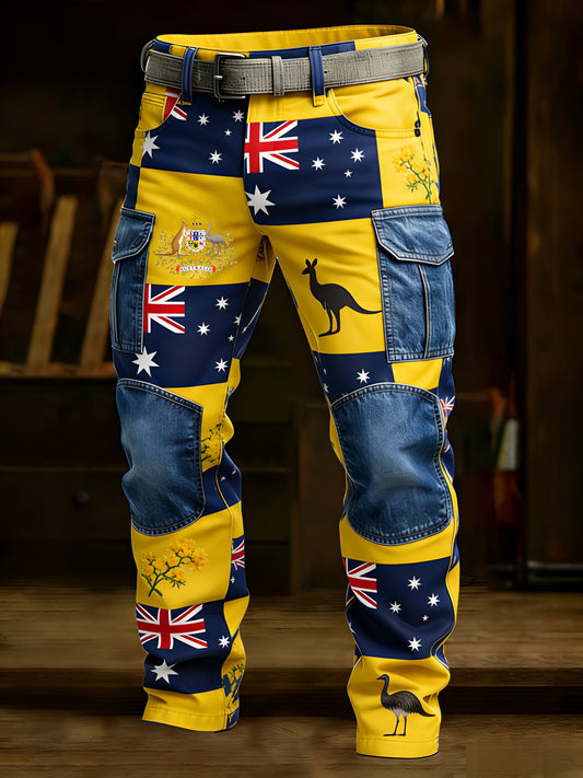 Men's Vintage Australian Holiday Patchwork Business Style Casual Work Trousers