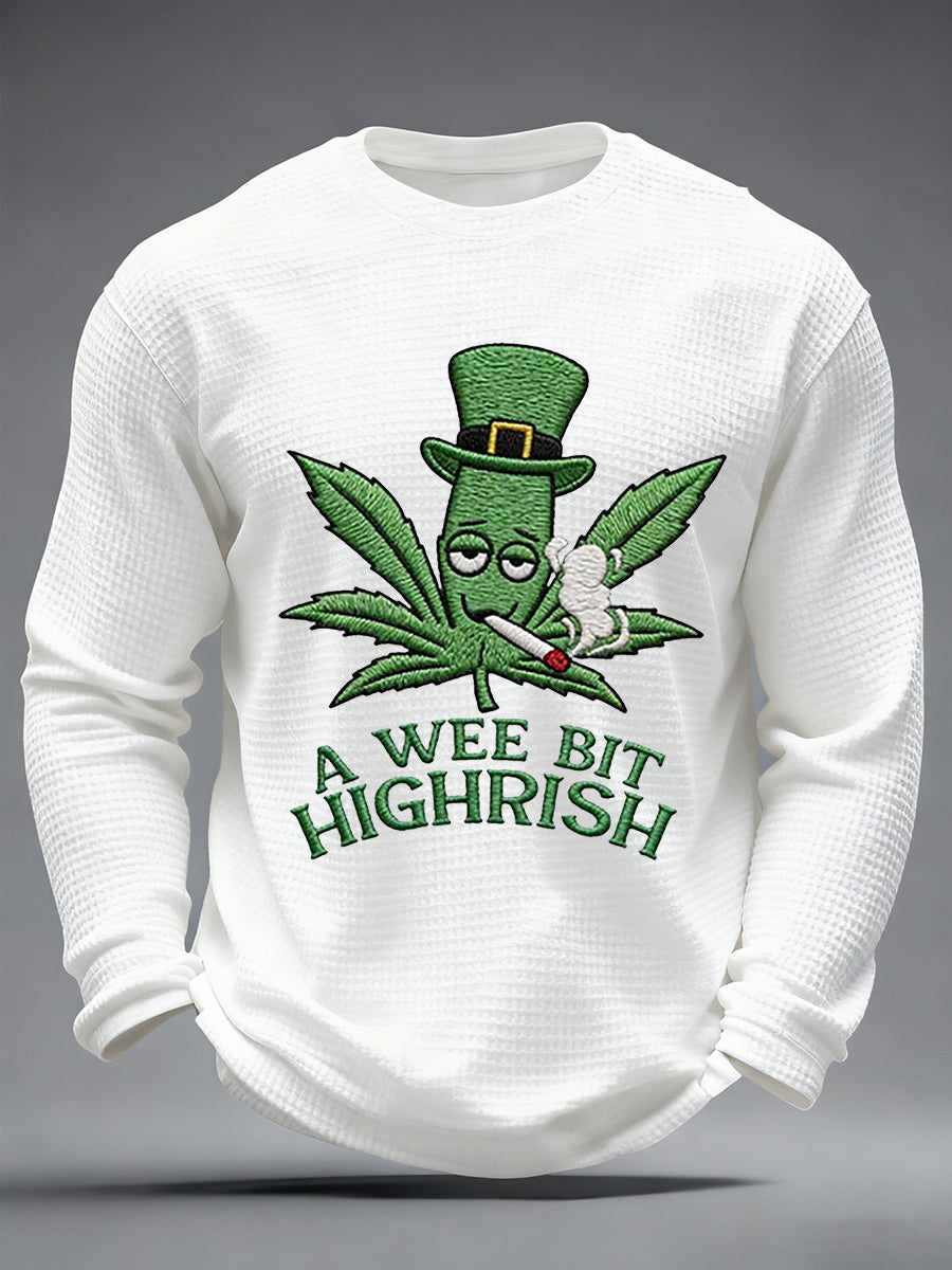 Men's Funny St Patrick Day A Wee Bit Highrish Waffle Long Sleeve T-Shirt