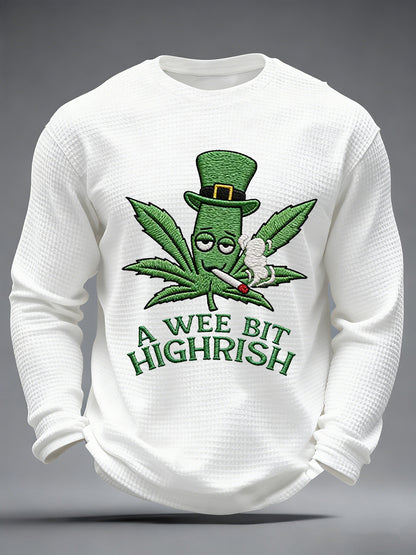 Men's Funny St Patrick Day A Wee Bit Highrish Waffle Long Sleeve T-Shirt