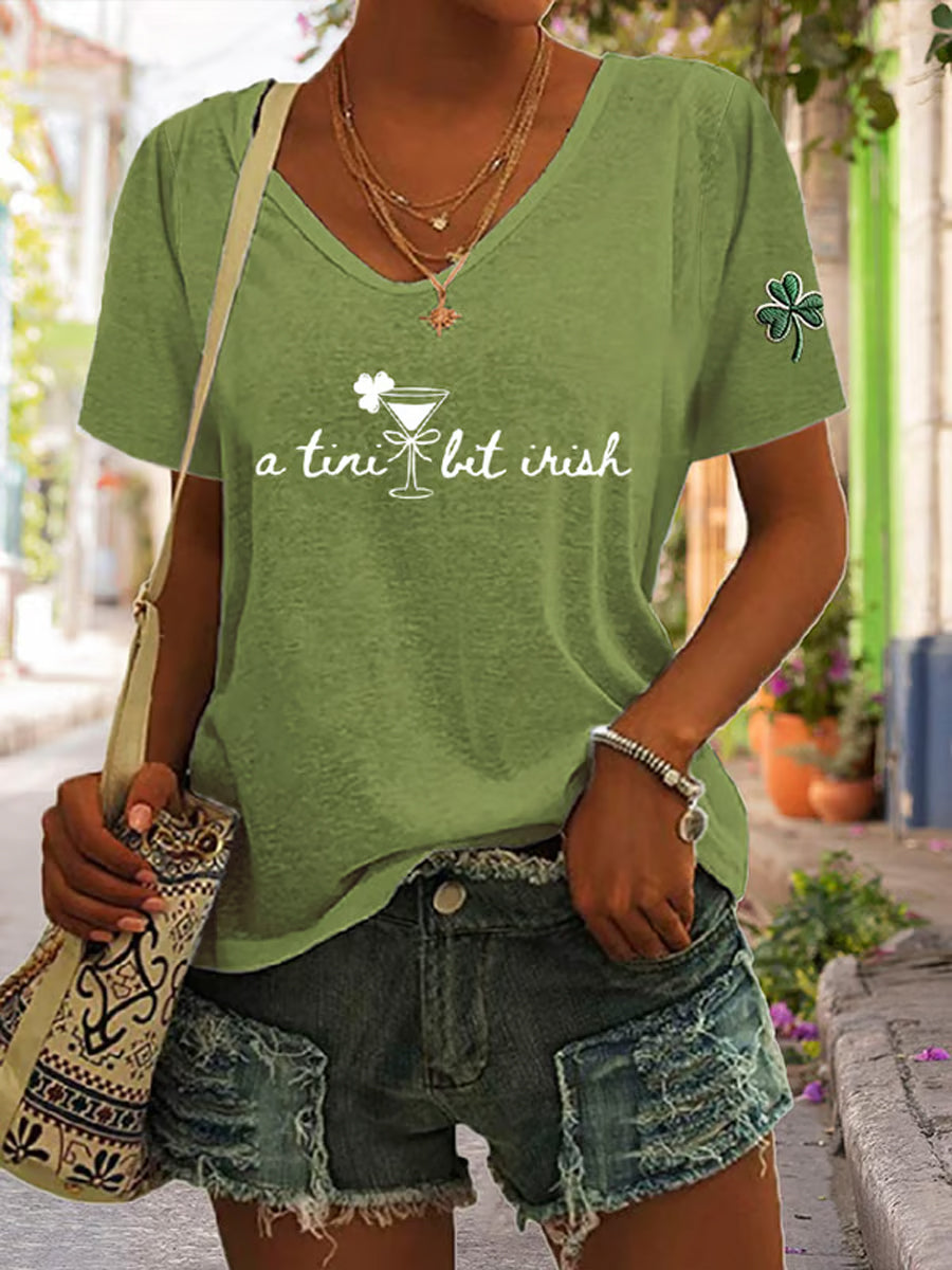 Women's St. Patrick's Day Shamrock  A Tini Bit Irish V-neck Short Sleeve T-shirt