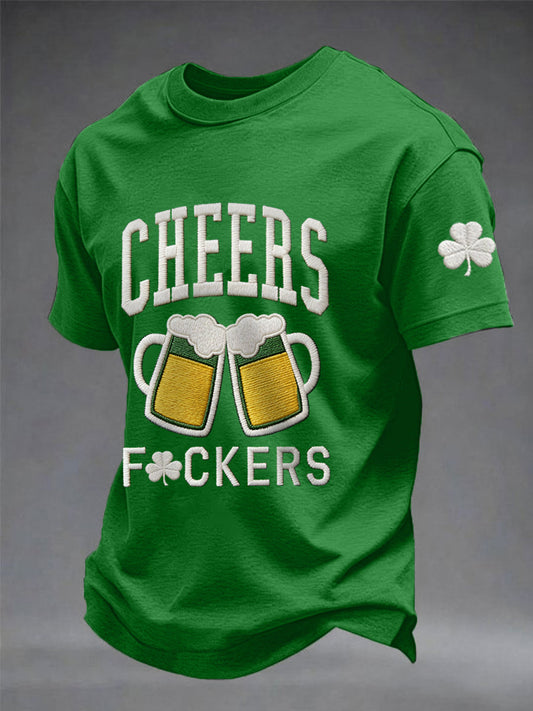 Men's Funny St. Patrick's Day Cheers F*ckers Shamrock Print Casual Tee