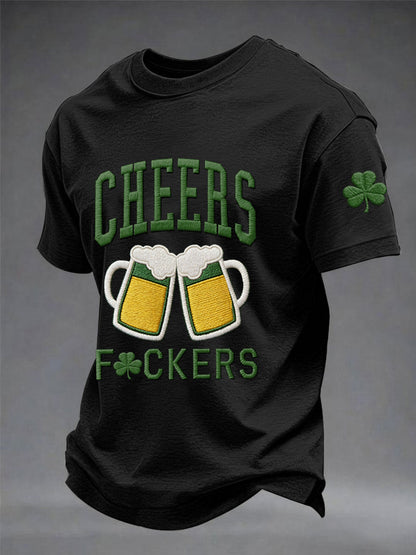 Men's Funny St. Patrick's Day Cheers F*ckers Shamrock Print Casual Tee