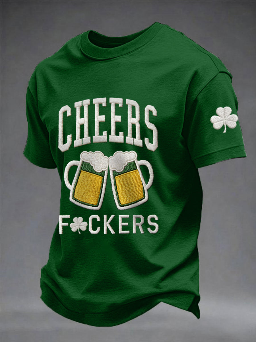 Men's Funny St. Patrick's Day Cheers F*ckers Shamrock Print Casual Tee