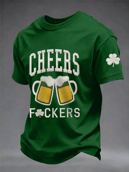 Men's Funny St. Patrick's Day Cheers F*ckers Shamrock Print Casual Tee