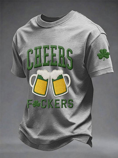 Men's Funny St. Patrick's Day Cheers F*ckers Shamrock Print Casual Tee