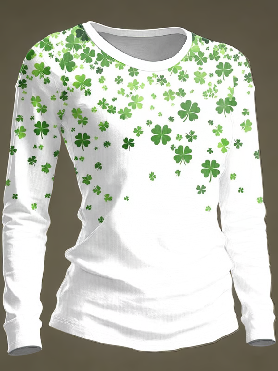 Women's St. Patrick's Day Print Round neck long sleeve T-shirt