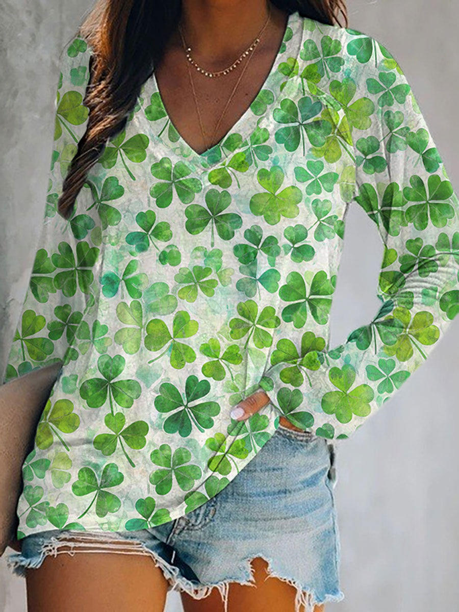 Women's St. Patrick's Day Shamrock Print Casual T-Shirt