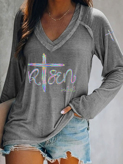 Women's 'He Is Risen' Printed Casual T-Shirt