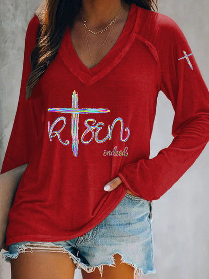 Women's 'He Is Risen' Printed Casual T-Shirt