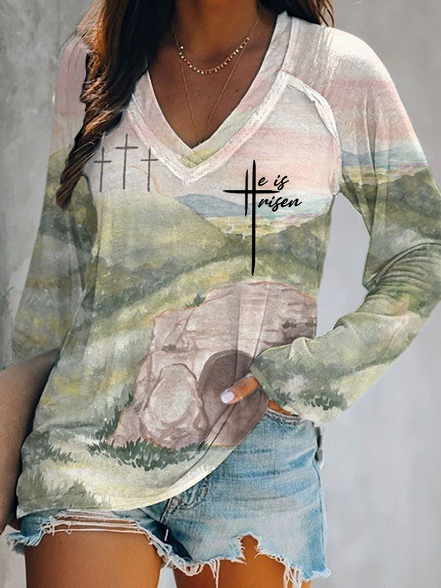 Women's 'He Is Risen' Printed Casual T-Shirt