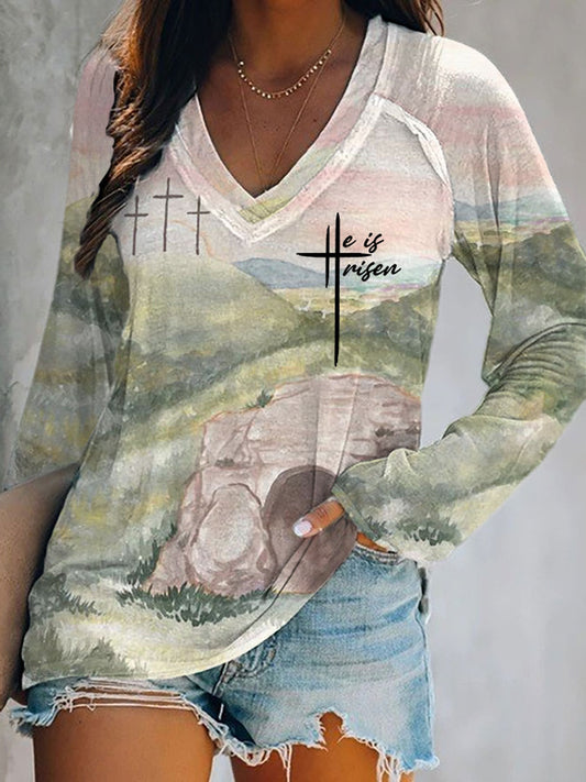 Women's 'He Is Risen' Printed Casual T-Shirt
