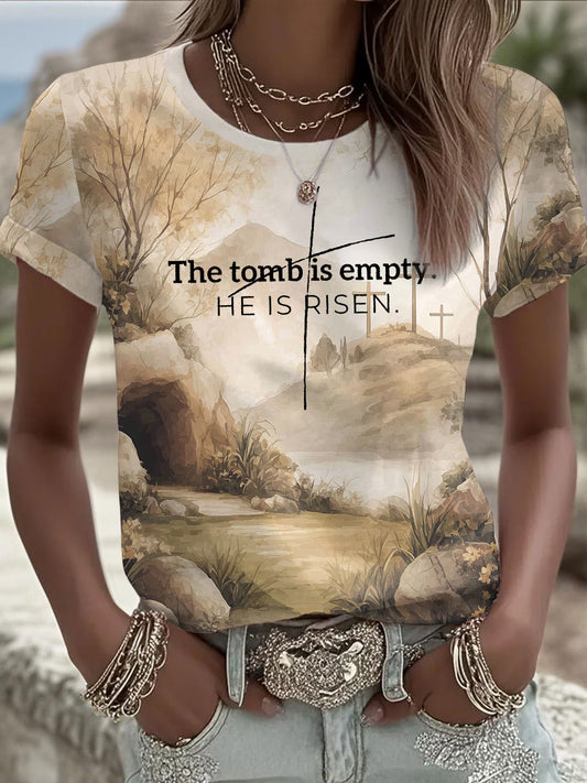 Women's 'He Is Risen' Printed Casual T-Shirt